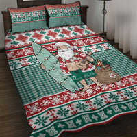Hawaiian Funny Santa Surf Quilt Bed Set Mele Kalikimaka Palaka Quilt Pattern - Polynesian Pride