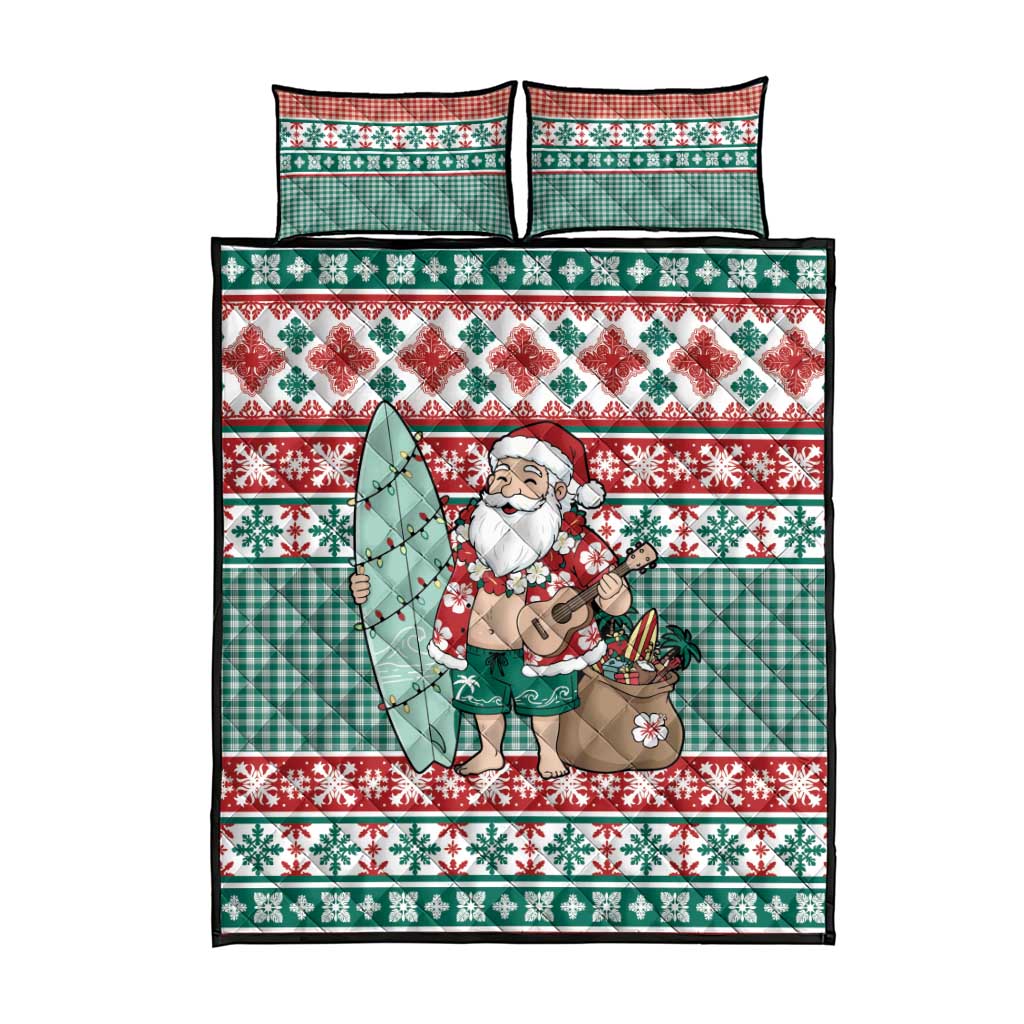 Hawaiian Funny Santa Surf Quilt Bed Set Mele Kalikimaka Palaka Quilt Pattern - Polynesian Pride