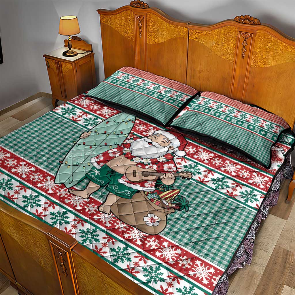 Hawaiian Funny Santa Surf Quilt Bed Set Mele Kalikimaka Palaka Quilt Pattern - Polynesian Pride