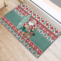 Hawaiian Funny Santa Surf Rubber Doormat Mele Kalikimaka Palaka Quilt Pattern - Polynesian Pride