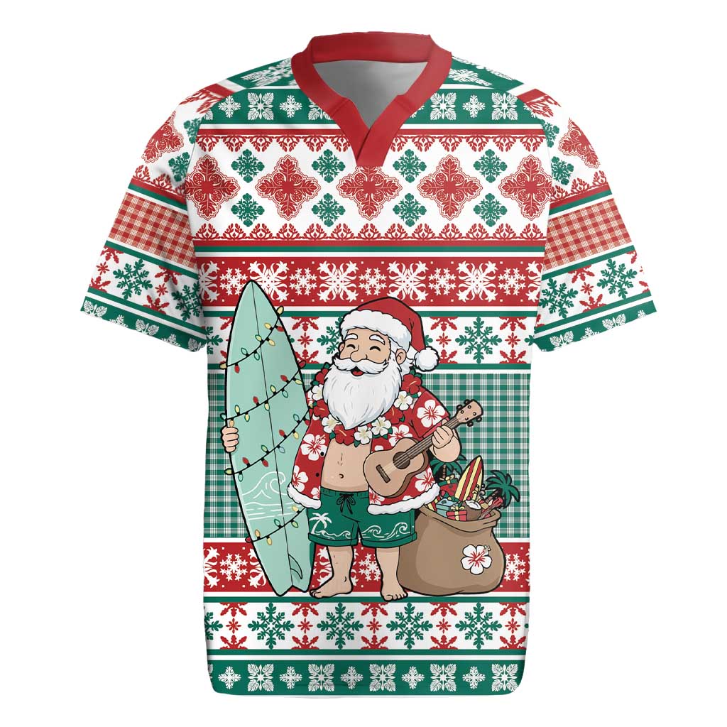 Hawaiian Funny Santa Surf Rugby Jersey Mele Kalikimaka Palaka Quilt Pattern - Polynesian Pride