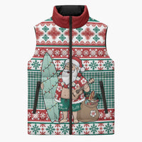 Hawaiian Funny Santa Surf Sleeveless Puffer Jacket Mele Kalikimaka Palaka Quilt Pattern - Polynesian Pride