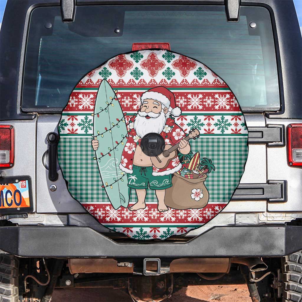 Hawaiian Funny Santa Surf Spare Tire Cover Mele Kalikimaka Palaka Quilt Pattern - Polynesian Pride