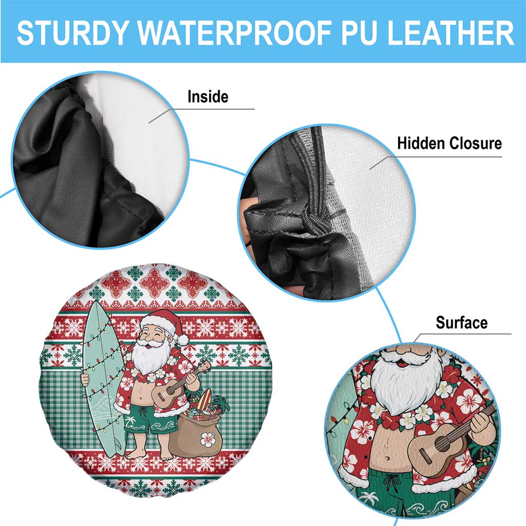 Hawaiian Funny Santa Surf Spare Tire Cover Mele Kalikimaka Palaka Quilt Pattern - Polynesian Pride