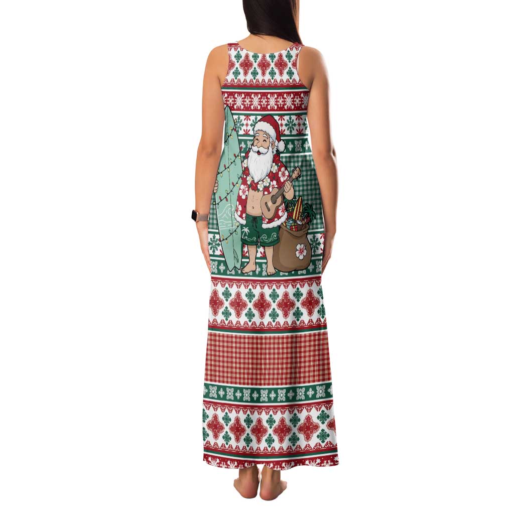 Hawaiian Funny Santa Surf Tank Maxi Dress Mele Kalikimaka Palaka Quilt Pattern - Polynesian Pride