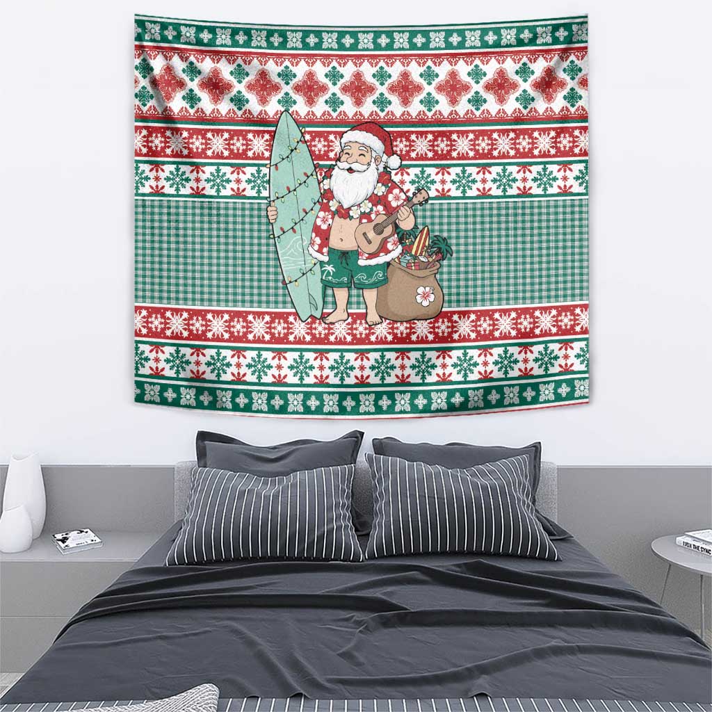 Hawaiian Funny Santa Surf Tapestry Mele Kalikimaka Palaka Quilt Pattern - Polynesian Pride