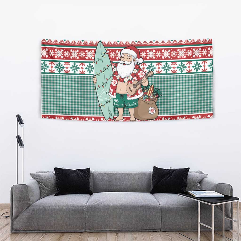 Hawaiian Funny Santa Surf Tapestry Mele Kalikimaka Palaka Quilt Pattern - Polynesian Pride