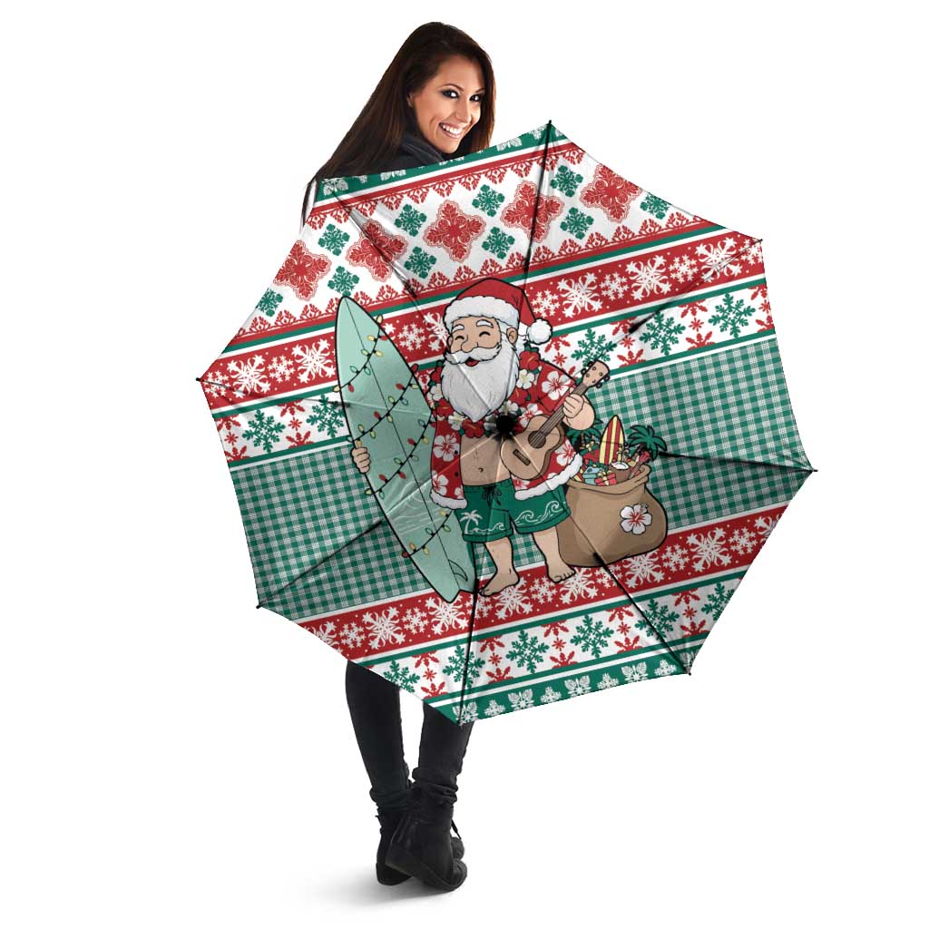 Hawaiian Funny Santa Surf Umbrella Mele Kalikimaka Palaka Quilt Pattern - Polynesian Pride