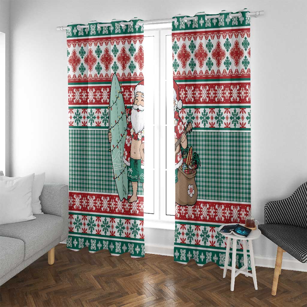 Hawaiian Funny Santa Surf Window Curtain Mele Kalikimaka Palaka Quilt Pattern - Polynesian Pride
