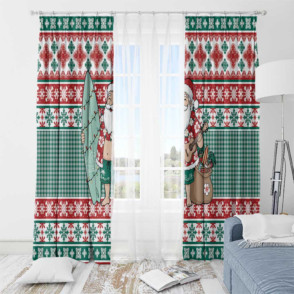 Hawaiian Funny Santa Surf Window Curtain Mele Kalikimaka Palaka Quilt Pattern - Polynesian Pride