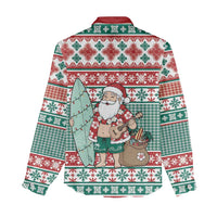 Hawaiian Funny Santa Surf Women Casual Shirt Mele Kalikimaka Palaka Quilt Pattern - Polynesian Pride