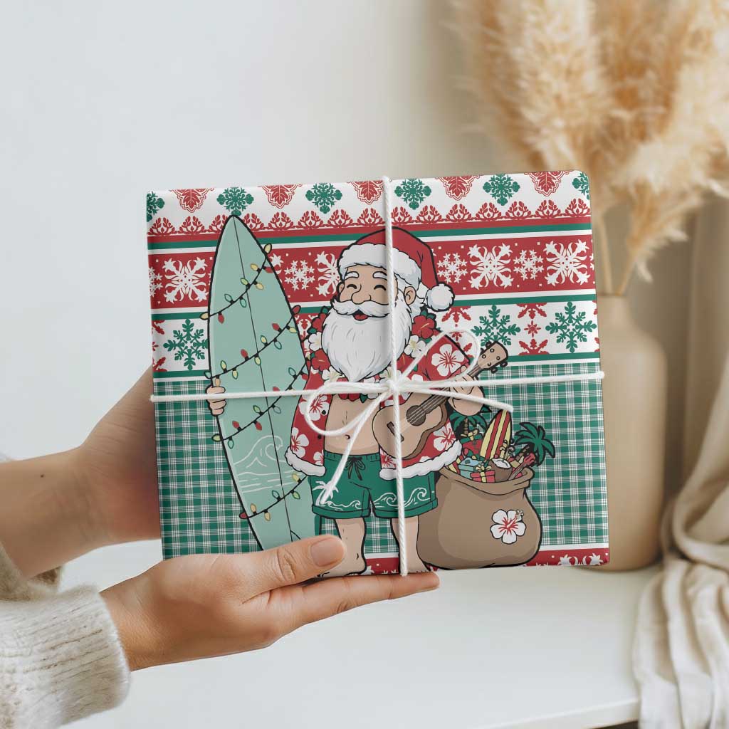 Hawaiian Funny Santa Surf Wrapping Paper Mele Kalikimaka Palaka Quilt Pattern - Polynesian Pride