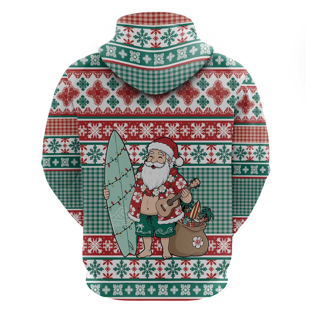 Hawaiian Funny Santa Surf Zip Hoodie Mele Kalikimaka Palaka Quilt Pattern - Polynesian Pride