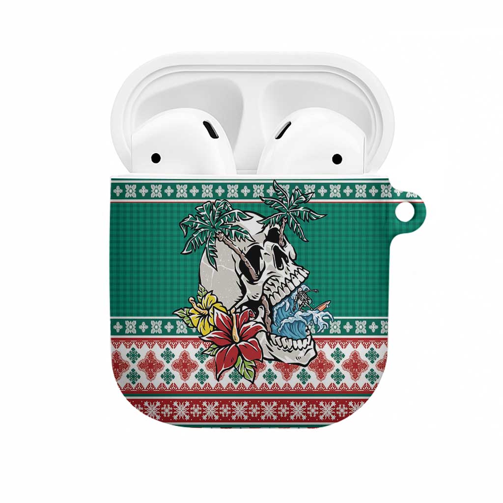 Hawaiian Skull Surfs AirPods Case Mele Kalikimaka Palaka Quilt Pattern - Polynesian Pride
