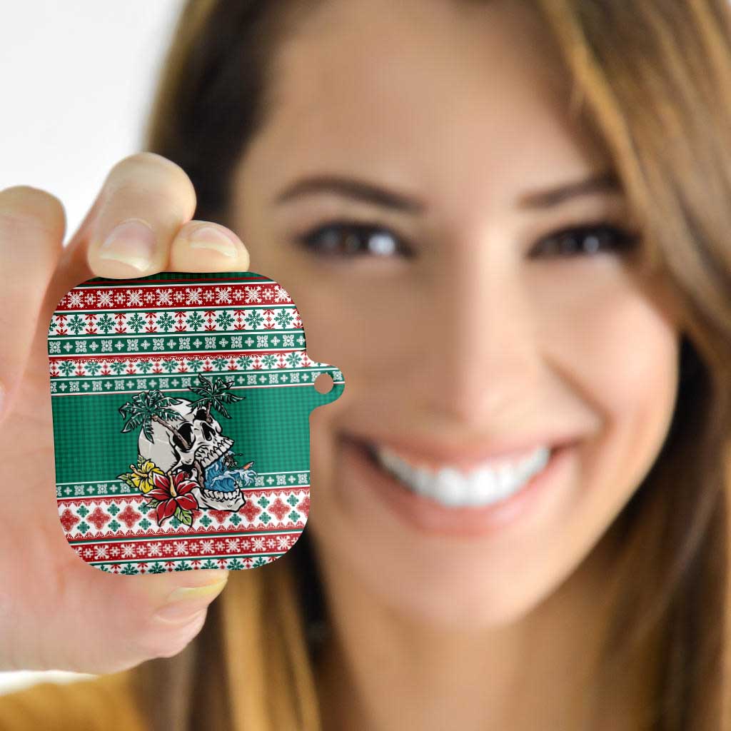 Hawaiian Skull Surfs AirPods Case Mele Kalikimaka Palaka Quilt Pattern - Polynesian Pride