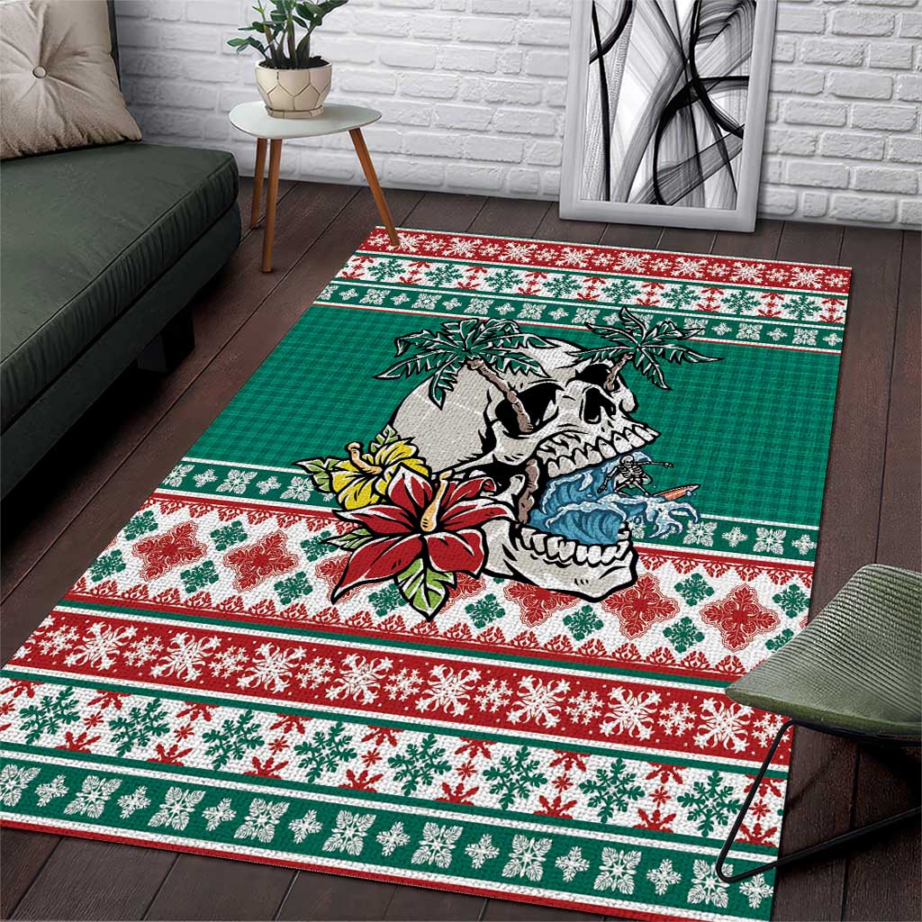 Hawaiian Skull Surfs Area Rug Mele Kalikimaka Palaka Quilt Pattern - Polynesian Pride