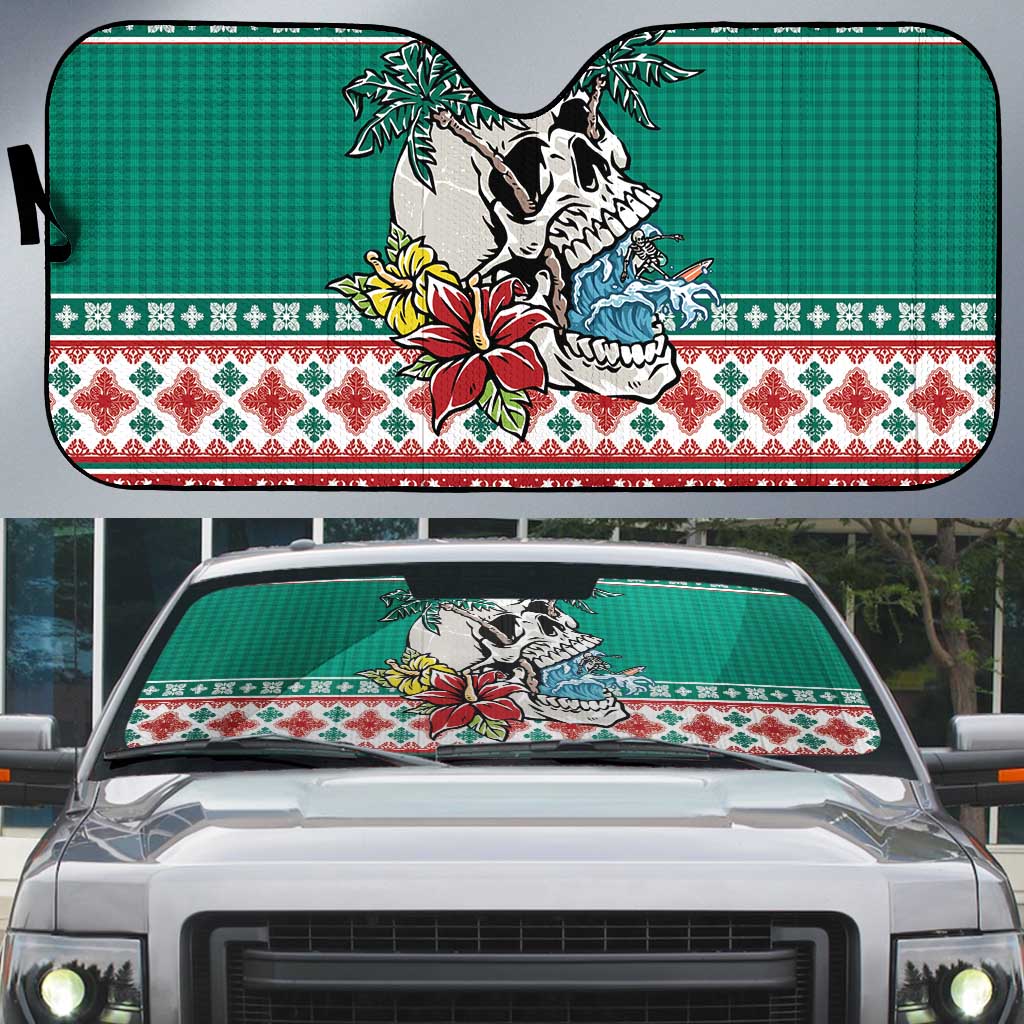 Hawaiian Skull Surfs Auto Sun Shade Mele Kalikimaka Palaka Quilt Pattern - Polynesian Pride
