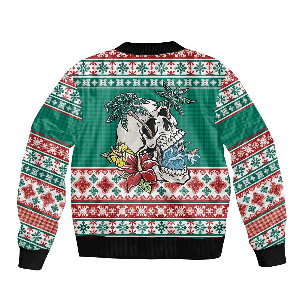 Hawaiian Skull Surfs Bomber Jacket Mele Kalikimaka Palaka Quilt Pattern - Polynesian Pride