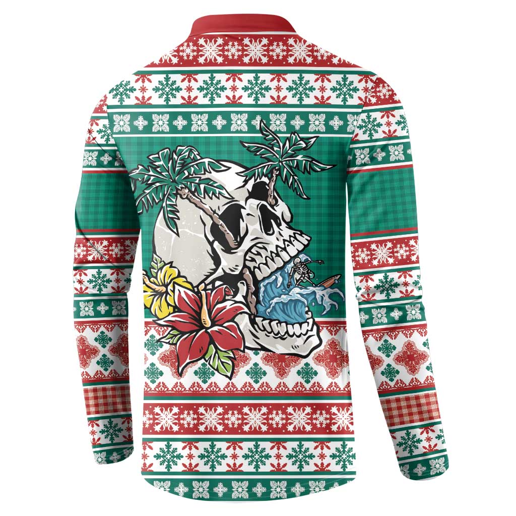 Hawaiian Skull Surfs Button Sweatshirt Mele Kalikimaka Palaka Quilt Pattern - Polynesian Pride