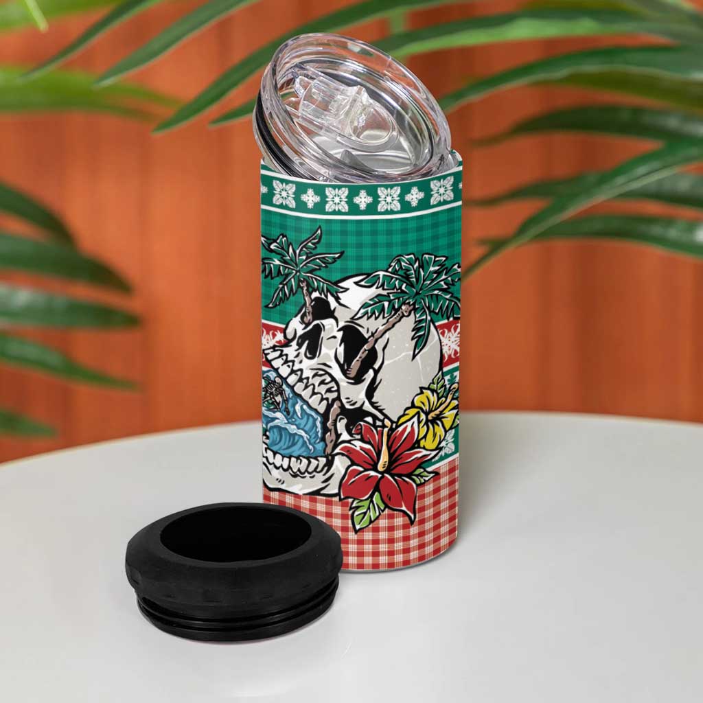 Hawaiian Skull Surfs 4 in 1 Can Cooler Tumbler Mele Kalikimaka Palaka Quilt Pattern - Polynesian Pride