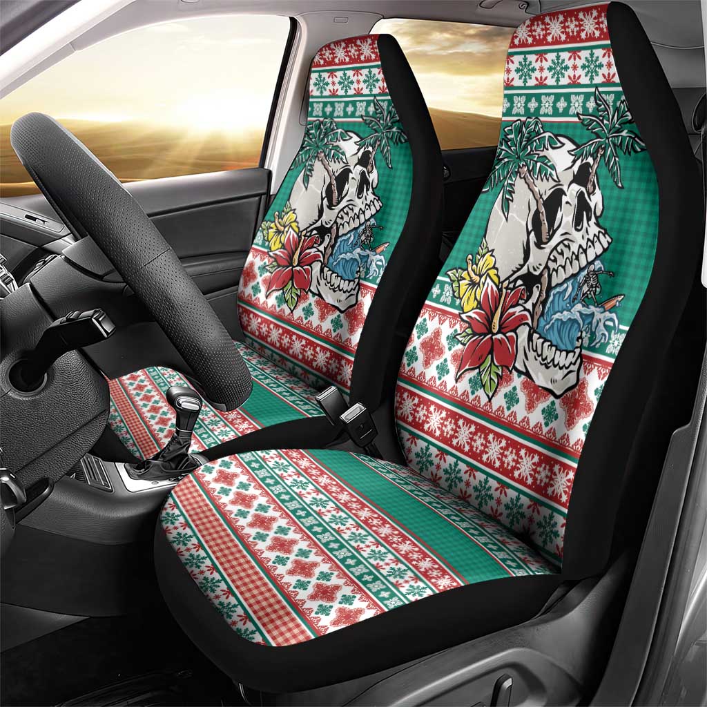 Hawaiian Skull Surfs Car Seat Cover Mele Kalikimaka Palaka Quilt Pattern - Polynesian Pride