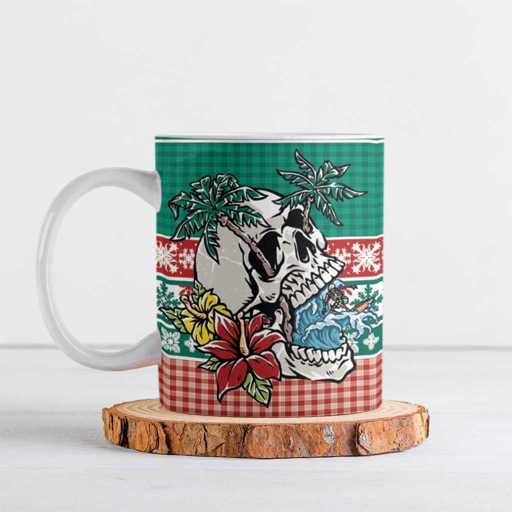 Hawaiian Skull Surfs Ceramic Mug Mele Kalikimaka Palaka Quilt Pattern - Polynesian Pride