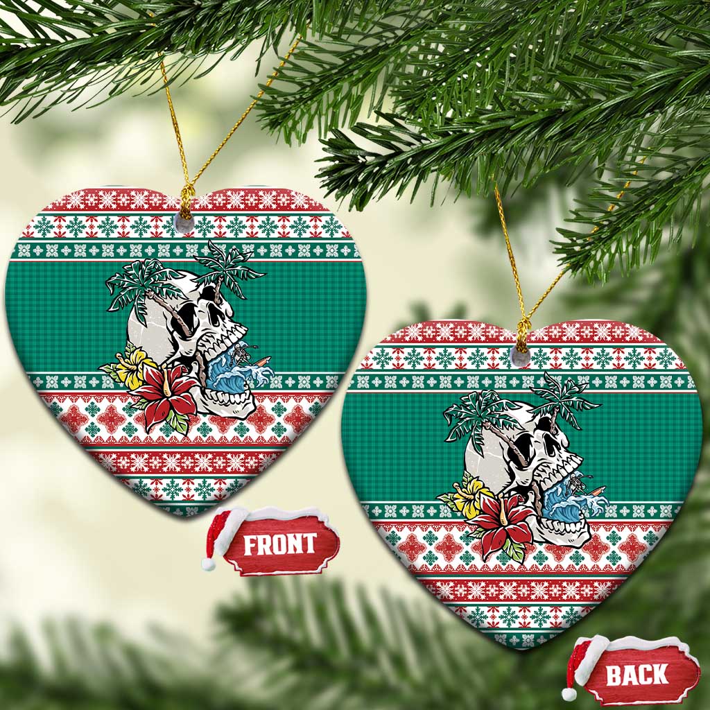 Hawaiian Skull Surfs Ceramic Ornament Mele Kalikimaka Palaka Quilt Pattern - Polynesian Pride