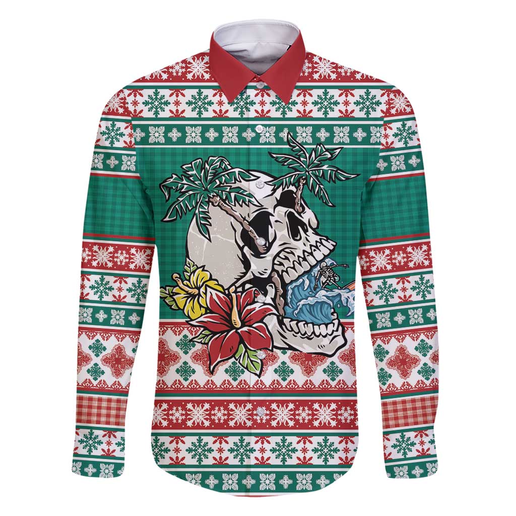 Hawaiian Skull Surfs Family Matching Mermaid Dress and Hawaiian Shirt Mele Kalikimaka Palaka Quilt Pattern - Polynesian Pride