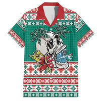 Hawaiian Skull Surfs Family Matching Off Shoulder Short Dress and Hawaiian Shirt Mele Kalikimaka Palaka Quilt Pattern - Polynesian Pride