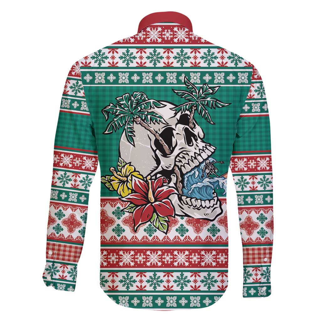 Hawaiian Skull Surfs Family Matching Off Shoulder Short Dress and Hawaiian Shirt Mele Kalikimaka Palaka Quilt Pattern - Polynesian Pride