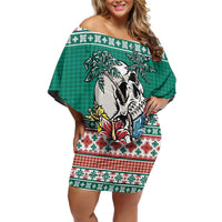 Hawaiian Skull Surfs Family Matching Off Shoulder Short Dress and Hawaiian Shirt Mele Kalikimaka Palaka Quilt Pattern - Polynesian Pride