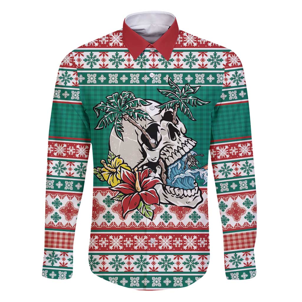 Hawaiian Skull Surfs Family Matching Puletasi and Hawaiian Shirt Mele Kalikimaka Palaka Quilt Pattern - Polynesian Pride