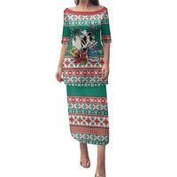 Hawaiian Skull Surfs Family Matching Puletasi and Hawaiian Shirt Mele Kalikimaka Palaka Quilt Pattern - Polynesian Pride