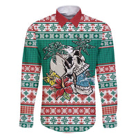 Hawaiian Skull Surfs Family Matching Short Sleeve Bodycon Dress and Hawaiian Shirt Mele Kalikimaka Palaka Quilt Pattern - Polynesian Pride