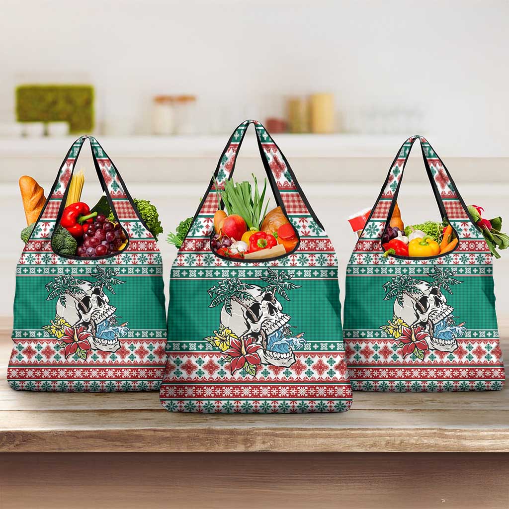 Hawaiian Skull Surfs Grocery Bag Mele Kalikimaka Palaka Quilt Pattern - Polynesian Pride