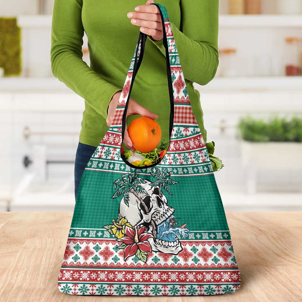 Hawaiian Skull Surfs Grocery Bag Mele Kalikimaka Palaka Quilt Pattern - Polynesian Pride