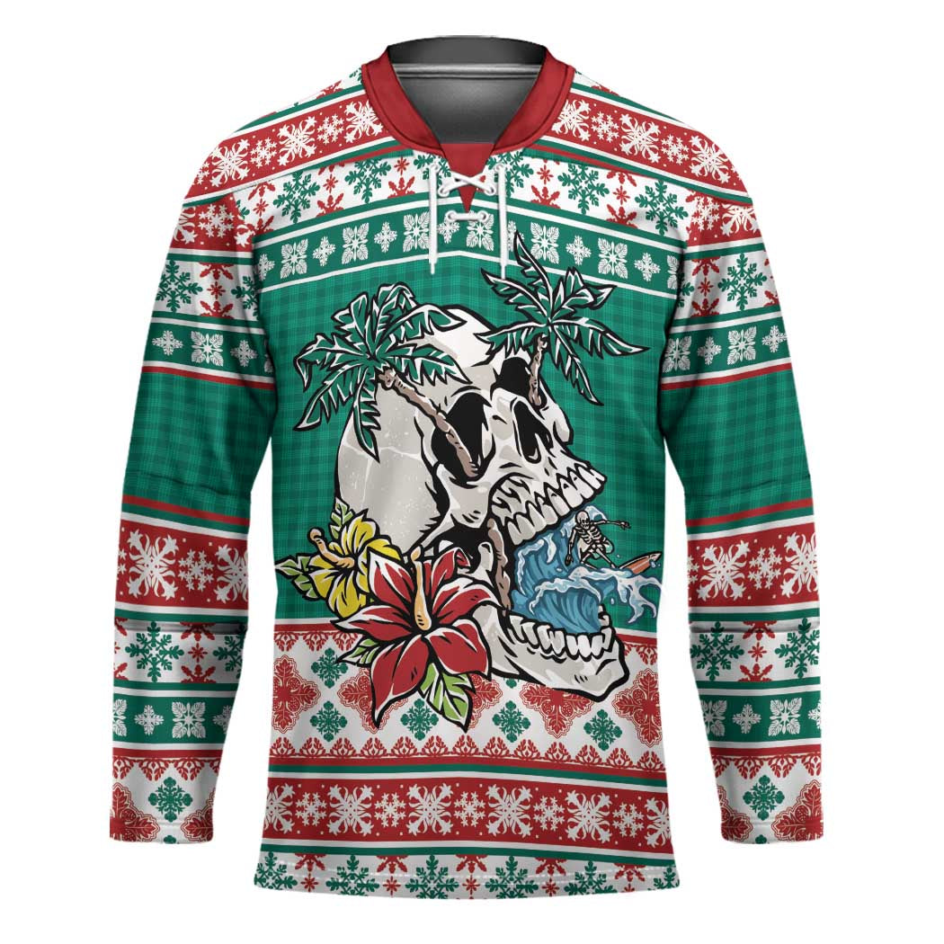 Hawaiian Skull Surfs Hockey Jersey Mele Kalikimaka Palaka Quilt Pattern - Polynesian Pride