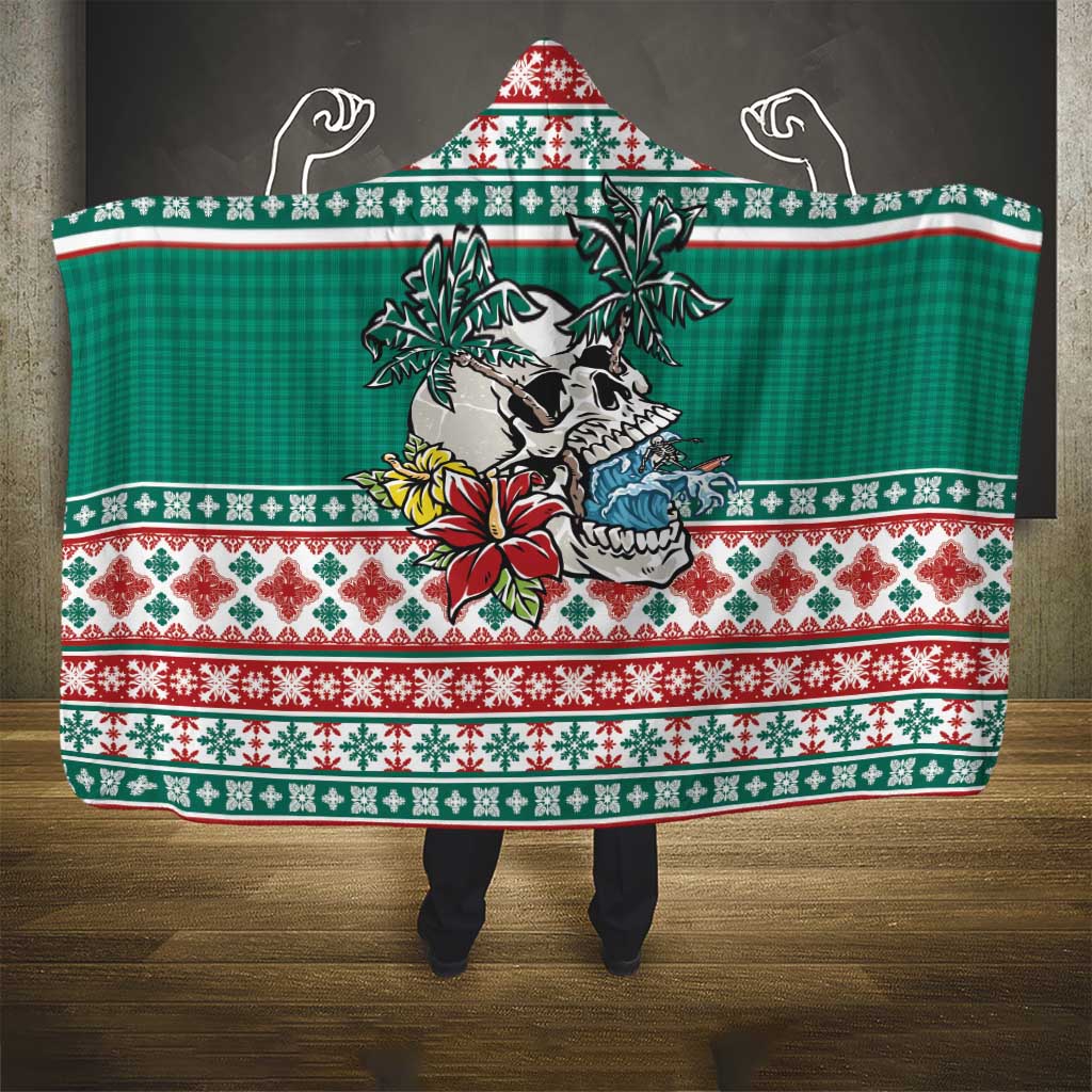 Hawaiian Skull Surfs Hooded Blanket Mele Kalikimaka Palaka Quilt Pattern - Polynesian Pride