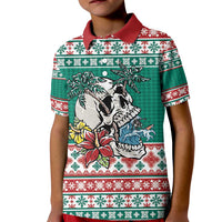 Hawaiian Skull Surfs Kid Polo Shirt Mele Kalikimaka Palaka Quilt Pattern - Polynesian Pride