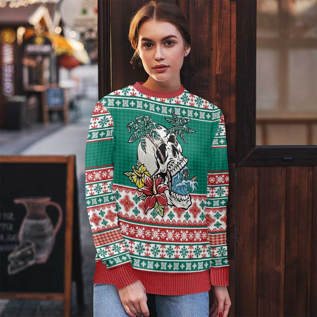 Hawaiian Skull Surfs Ugly Christmas Sweater Mele Kalikimaka Palaka Quilt Pattern - Polynesian Pride