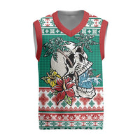 Hawaiian Skull Surfs Christmas Knitted V-Neck Vest Mele Kalikimaka Palaka Quilt Pattern - Polynesian Pride