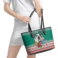 Hawaiian Skull Surfs Leather Tote Bag Mele Kalikimaka Palaka Quilt Pattern - Polynesian Pride