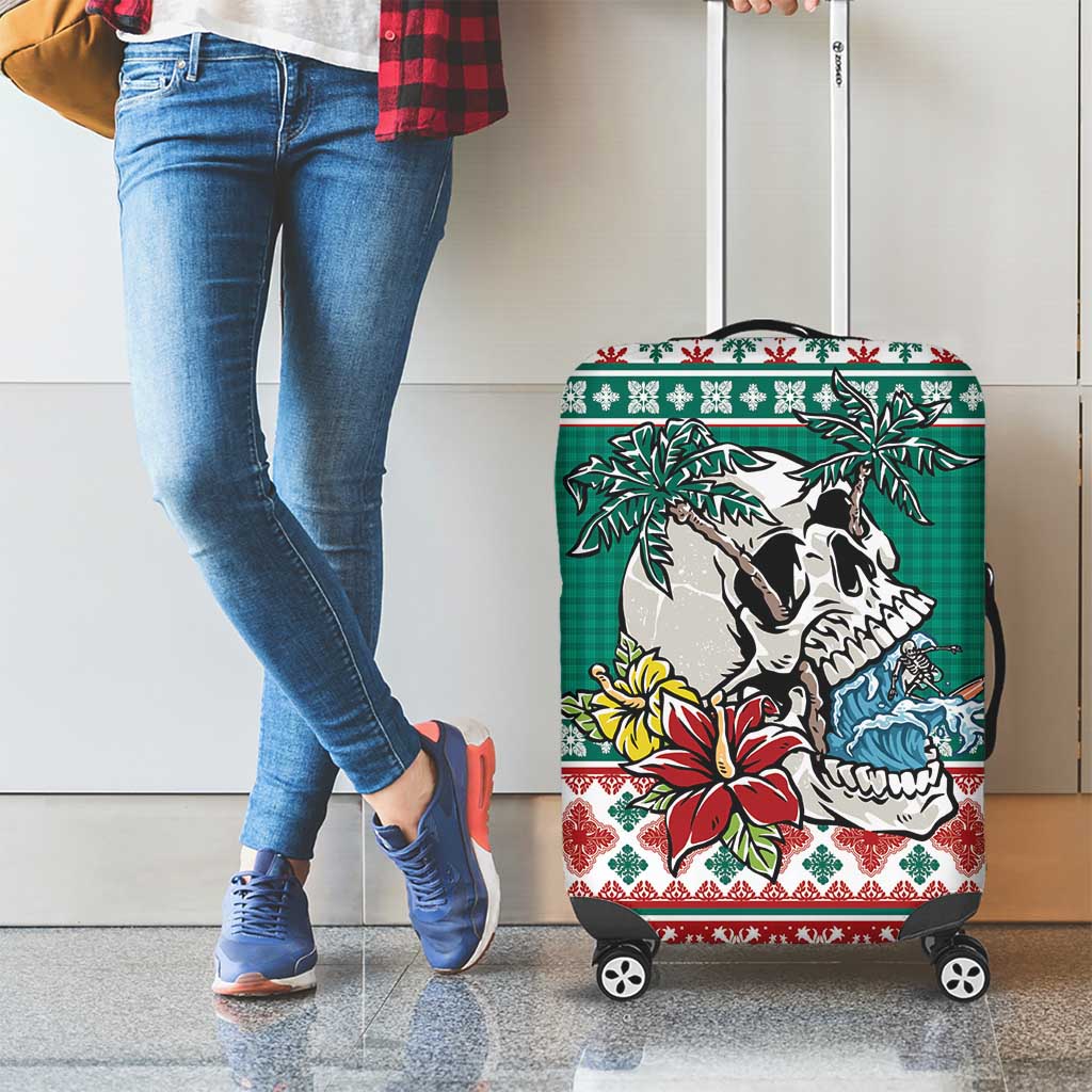Hawaiian Skull Surfs Luggage Cover Mele Kalikimaka Palaka Quilt Pattern - Polynesian Pride