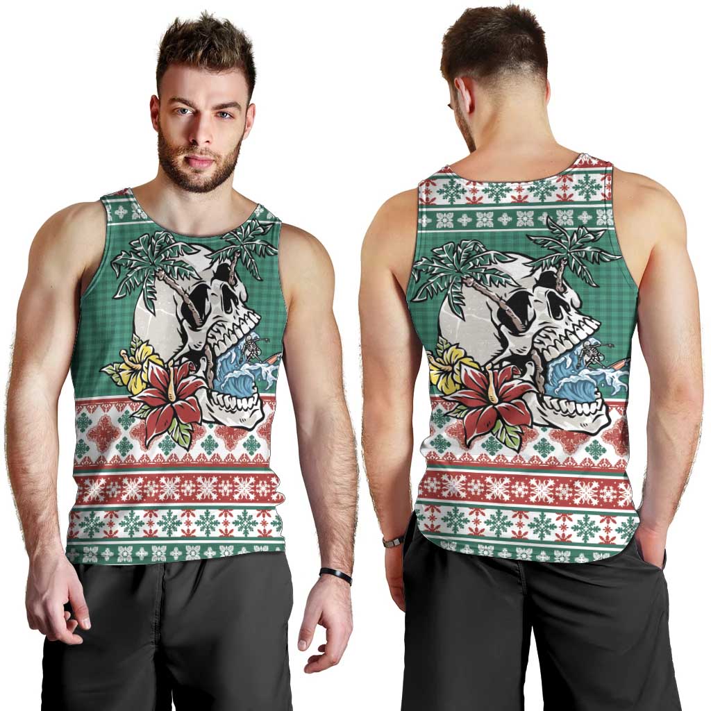 Hawaiian Skull Surfs Men Tank Top Mele Kalikimaka Palaka Quilt Pattern - Polynesian Pride