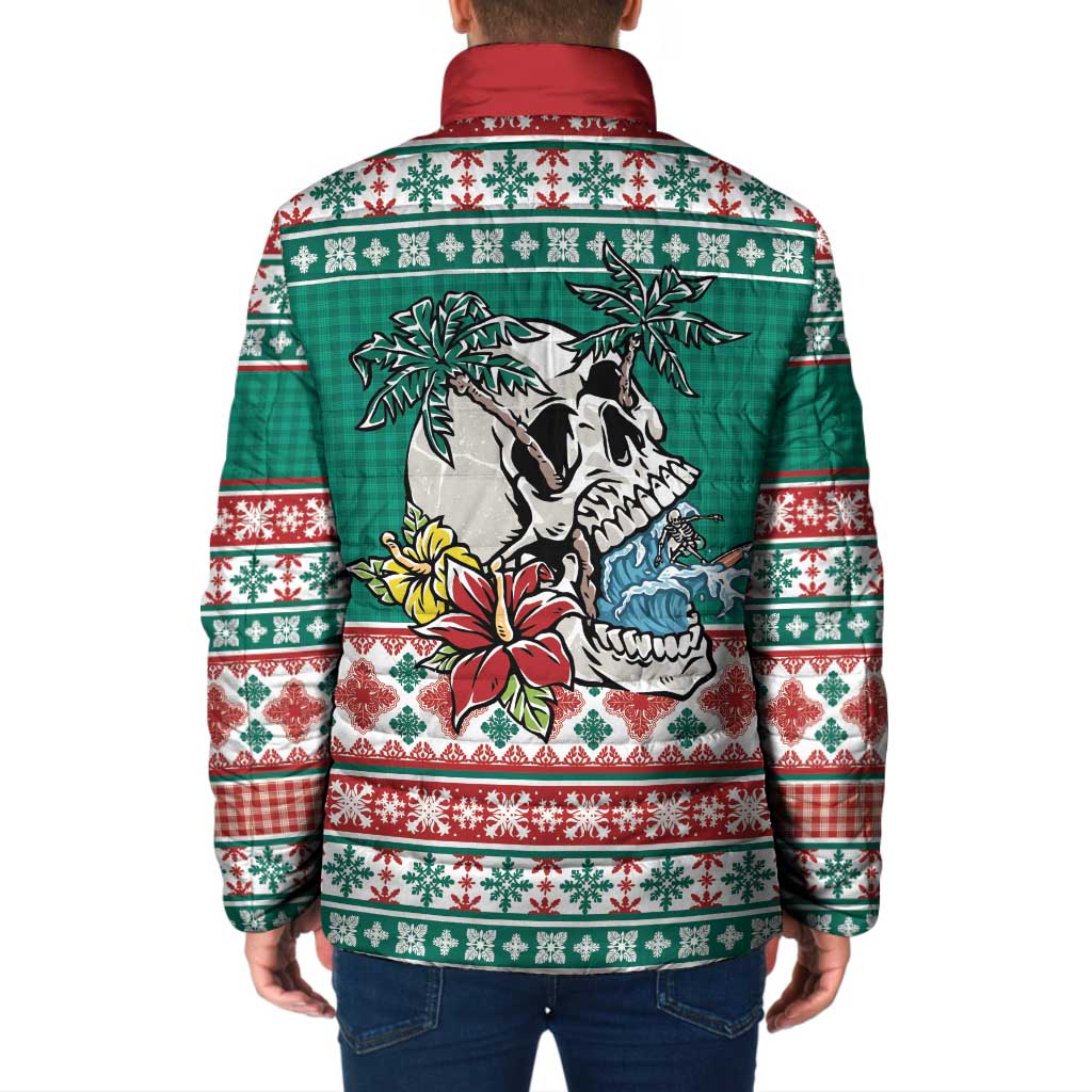Hawaiian Skull Surfs Padded Jacket Mele Kalikimaka Palaka Quilt Pattern - Polynesian Pride