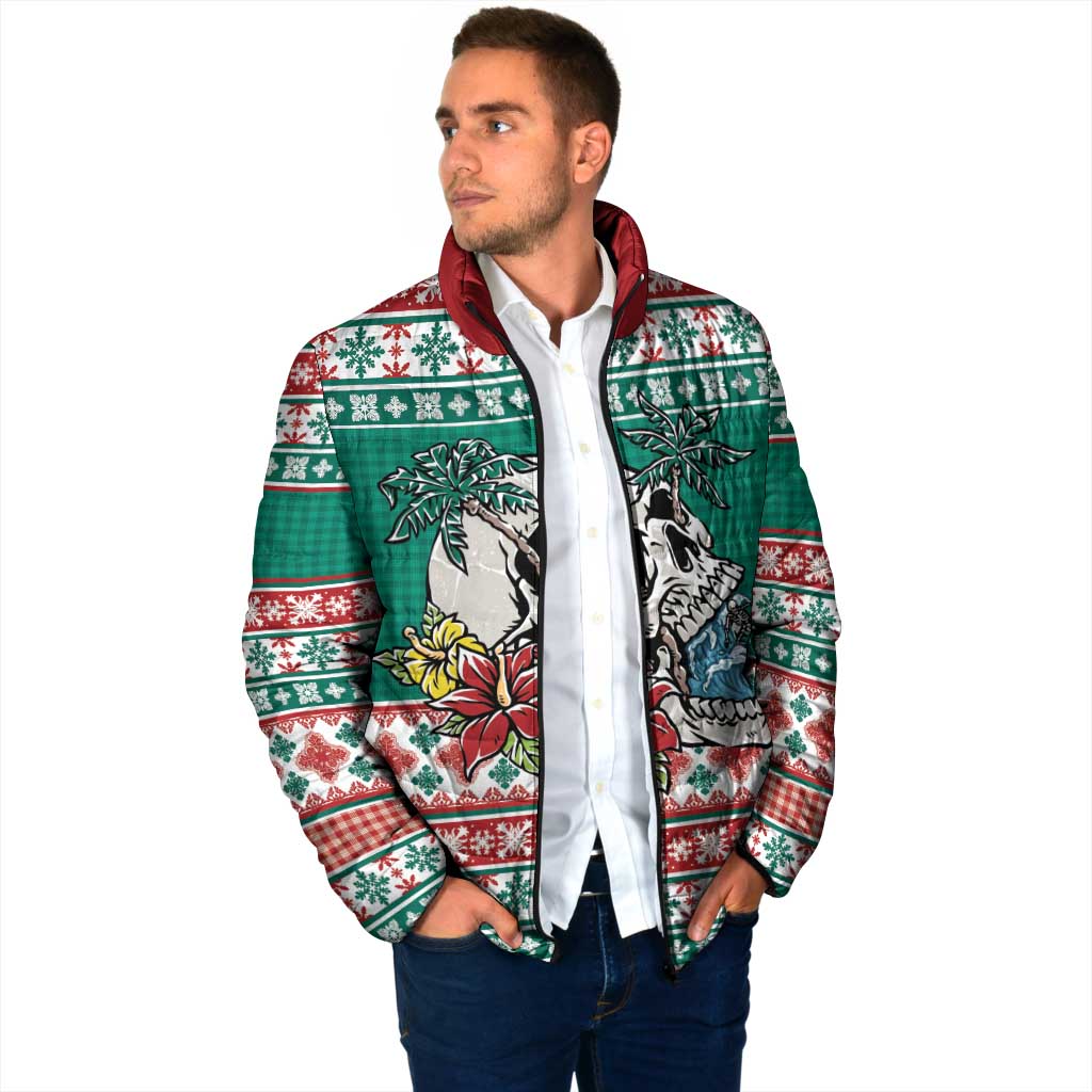 Hawaiian Skull Surfs Padded Jacket Mele Kalikimaka Palaka Quilt Pattern - Polynesian Pride