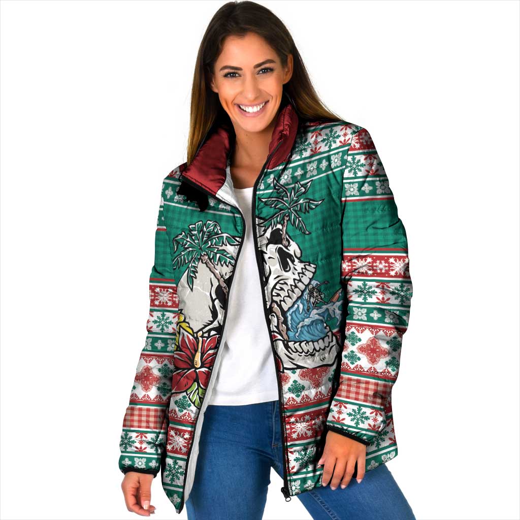 Hawaiian Skull Surfs Padded Jacket Mele Kalikimaka Palaka Quilt Pattern - Polynesian Pride