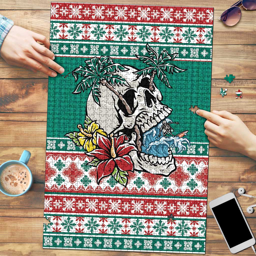 Hawaiian Skull Surfs Puzzle Mele Kalikimaka Palaka Quilt Pattern - Polynesian Pride