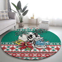 Hawaiian Skull Surfs Round Carpet Mele Kalikimaka Palaka Quilt Pattern - Polynesian Pride