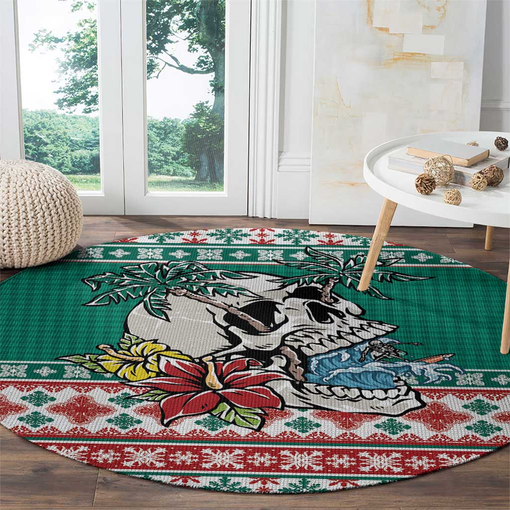 Hawaiian Skull Surfs Round Carpet Mele Kalikimaka Palaka Quilt Pattern - Polynesian Pride